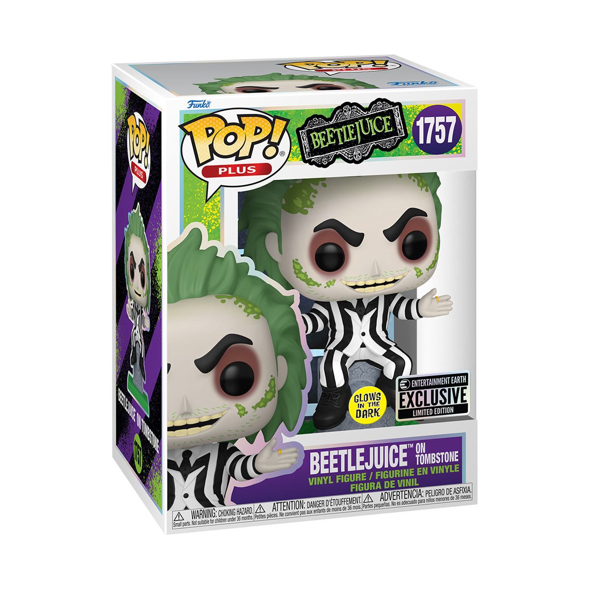 Beetlejuice on Tombstone Glow-in-the-Dark Funko Pop! Plus Vinyl Figure #1757 - Entertainment Earth Exclusive